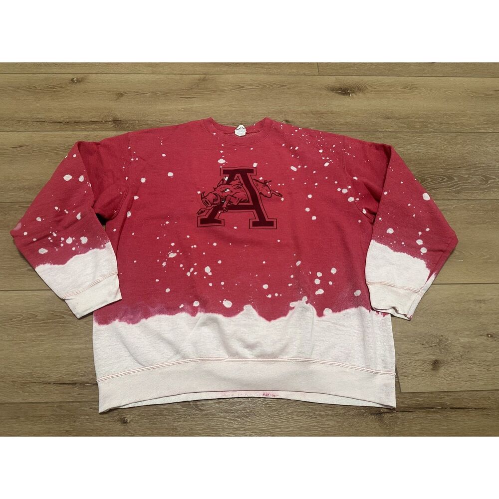 Arkansas Razorbacks Women's Sweatshirt Red w/ bleach dip/splatter 2XL